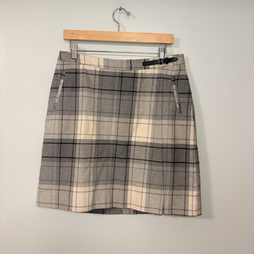 LL Bean Classic Gray Plaid 100% Cotton Lined Skirt with Pockets Women's Size 10p